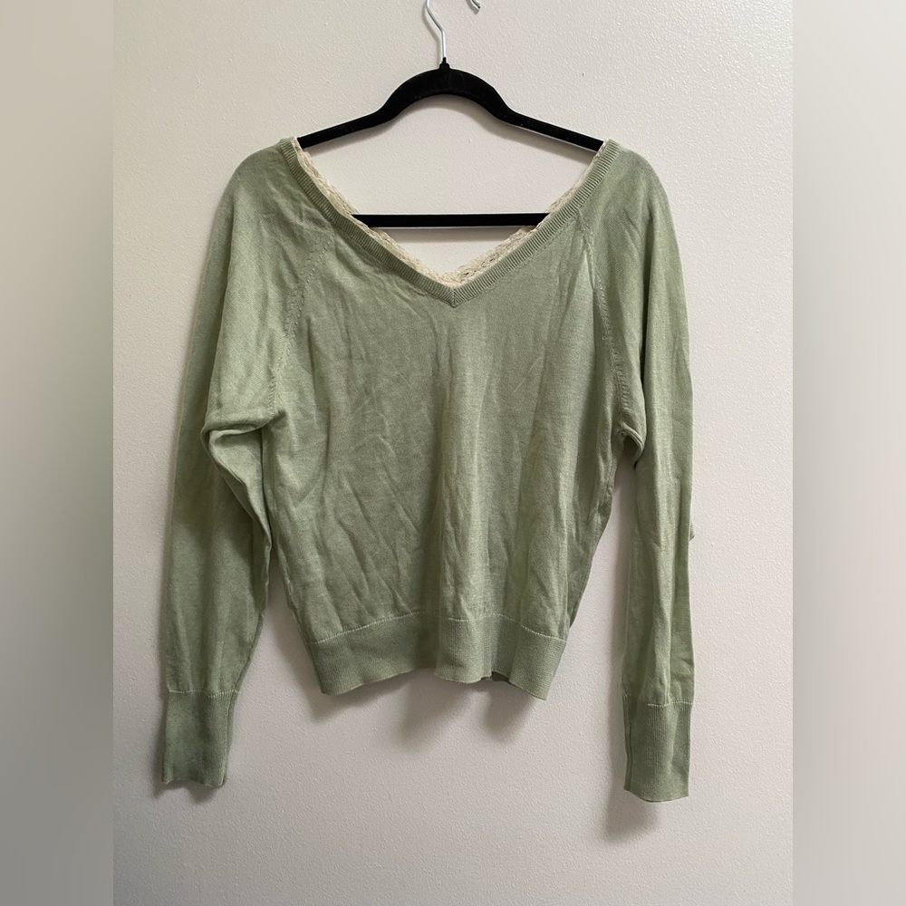Zara Combination Knit Lace Trim V-Neck Sweater S - Picture 5 of 7